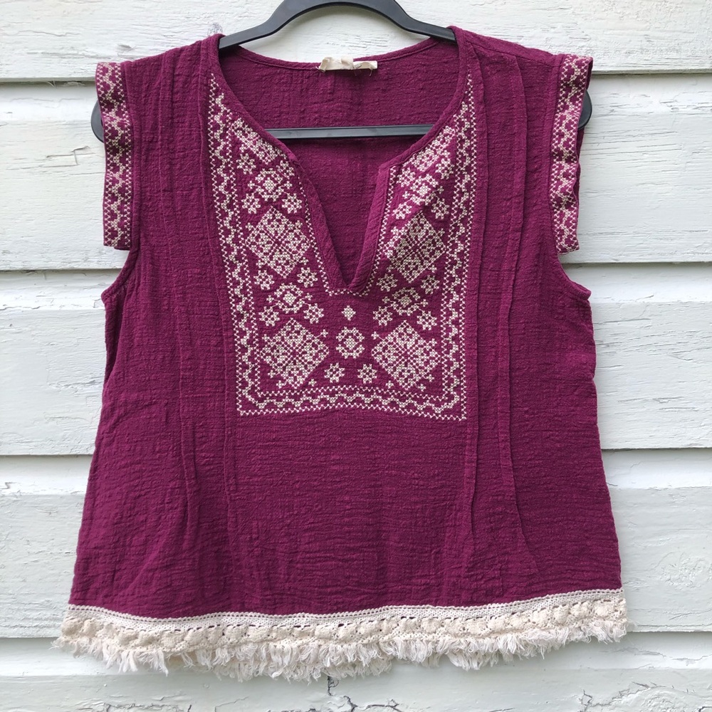 Entro stitch square boho top sleeveless purple